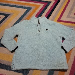 Women's XS PINK Victoria's Secret Quarter Zip Pullover Sherpa Aqua Top Shirt